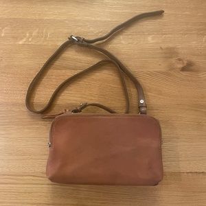 Madewell Twin-Pouch Crossbody in Tan and Dried Rose